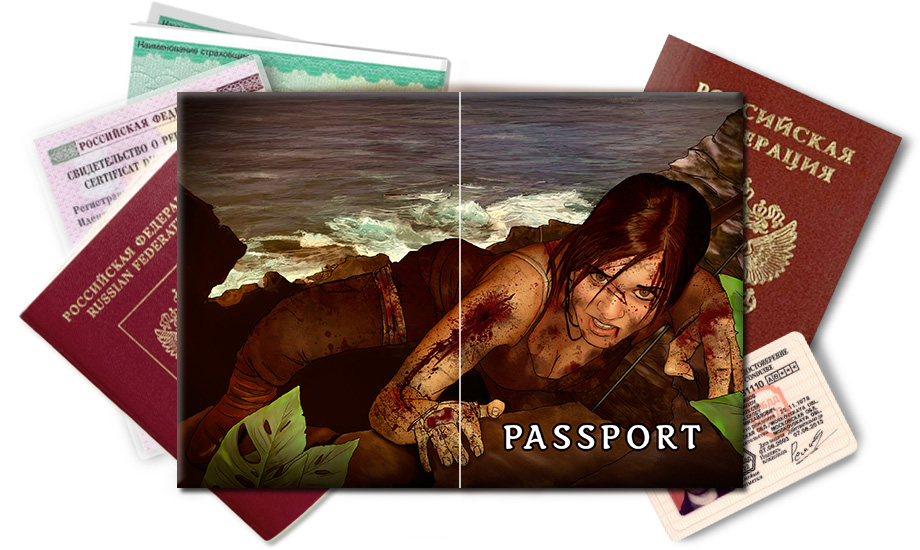 Обложка на паспорт Лара Крофт взбирается на гору