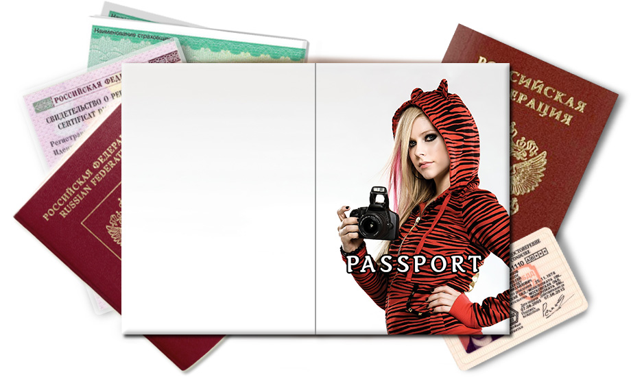 Обложка на паспорт Avril Lavigne с фотоаппаратом