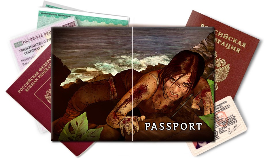 Обложка на паспорт Лара Крофт взбирается на гору
