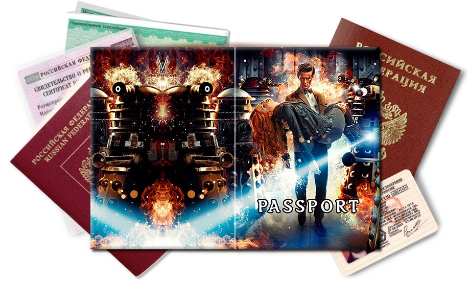 Обложка на паспорт Доктор Кто спасает Эми Понд