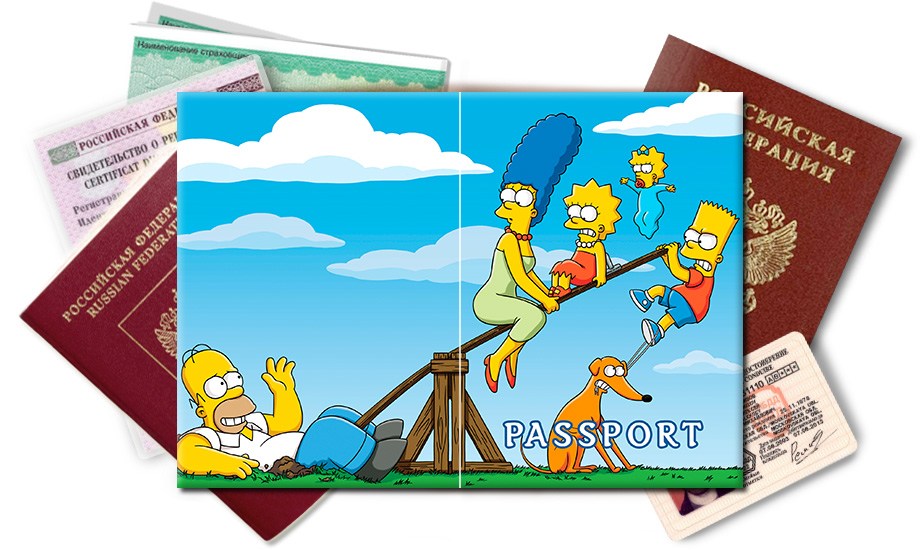 Обложка на паспорт Симпсоны на качелях